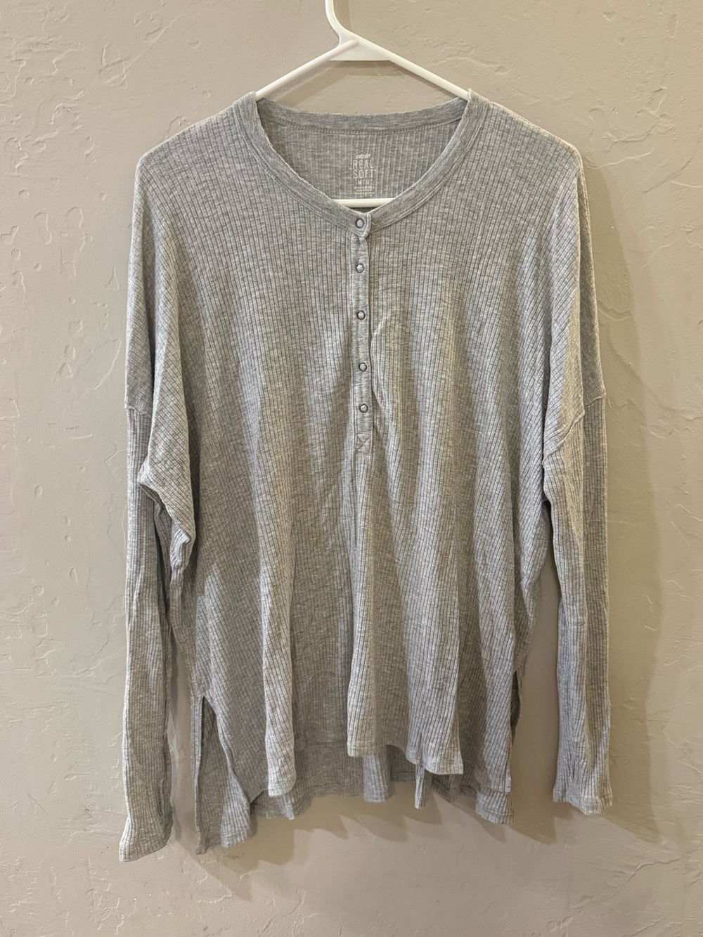 Aerie real soft ribbed Henley medium gray oversized